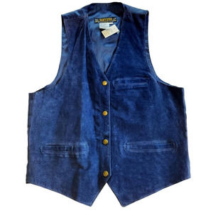 NWT Vintage Don’t Stop Classics Leather Vest Women Blue‎ Snap Size L Western